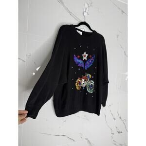Mister Noah Plus Sz 22 Black Sequins Beaded Sweater Holidays Christmas VTG